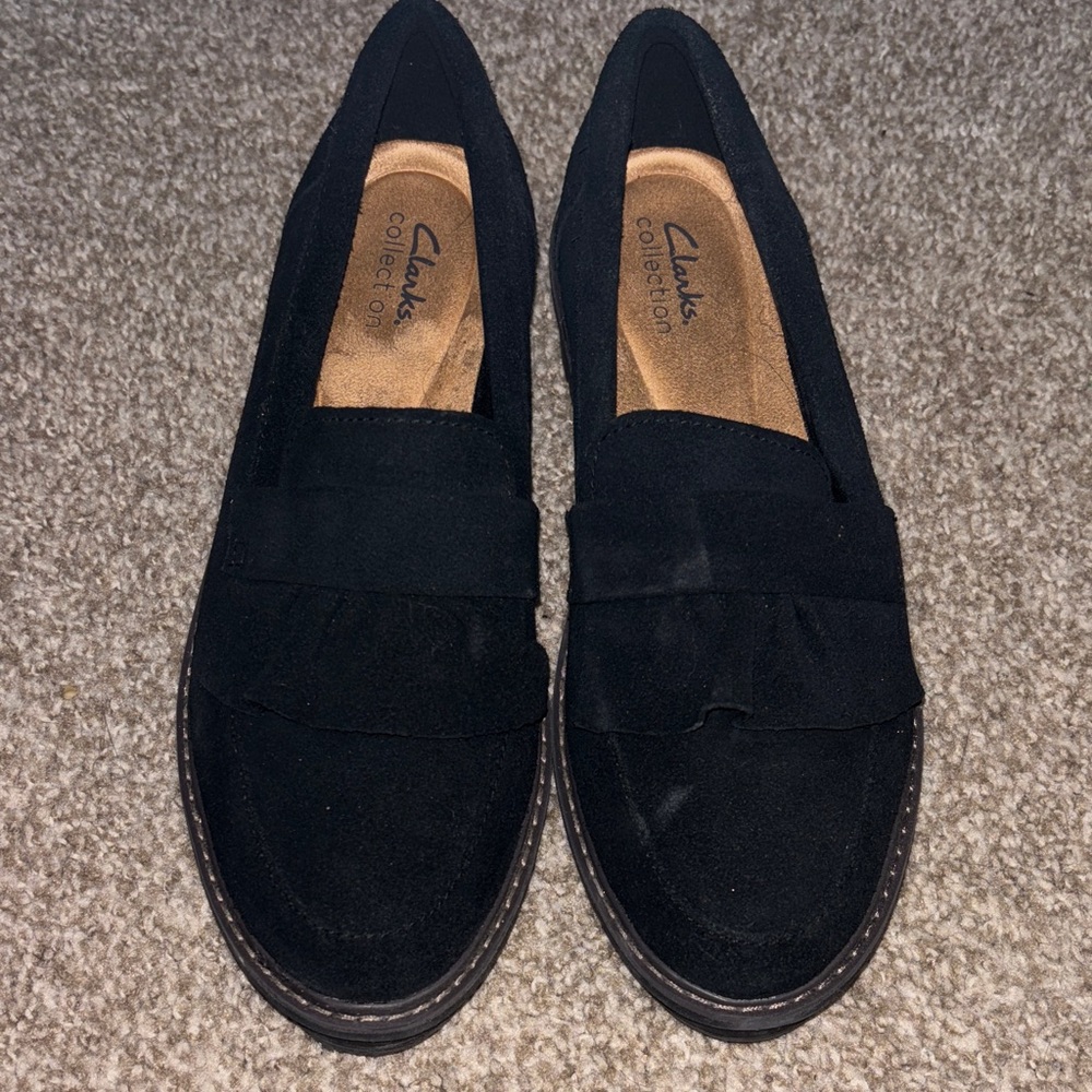 Gently Used Clarks Black Suede Loafers